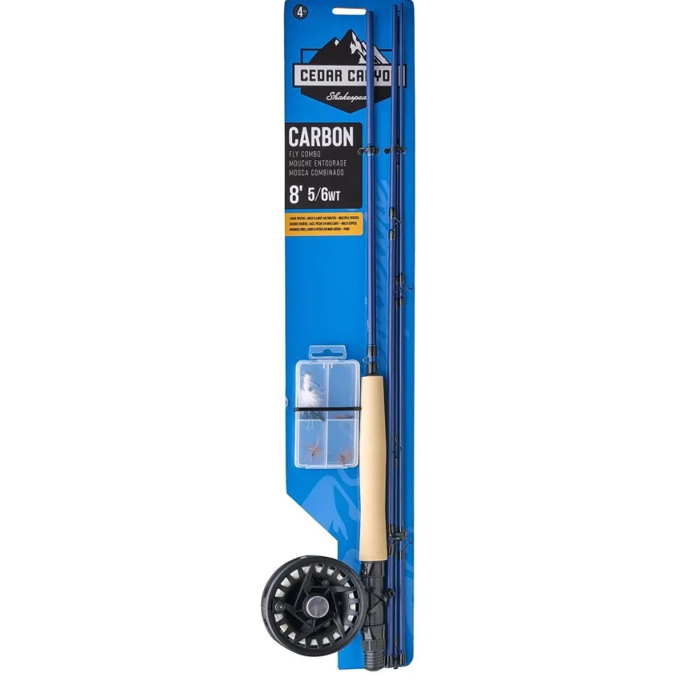 Shakespeare CARBON ROD, REEL, LINE, LEADER, FLYBOX & FLYS COMBO 8' 4PC / 5/6 WF6+56 (20lb Nylon Backing)