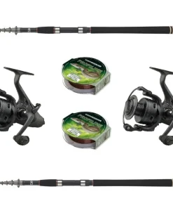 2x Tele Aalcombo incl. Freilaufrolle und monofiler Schnur